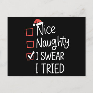 Cartão Postal De Festividades Lista de Natal Nice Naughty Eu Juro Que Tentei Xma