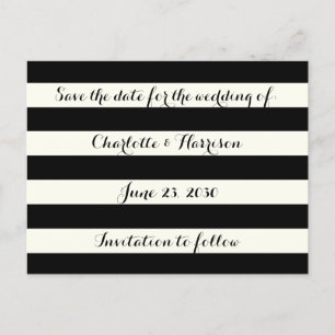 Cartão Postal De Festividades Listras de marfim preto Chic Save the date de casa