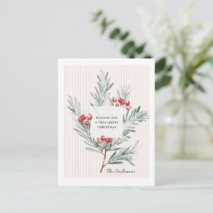 Cartão Postal De Festividades Listras de Natal Botânicas Elegantes Modernas