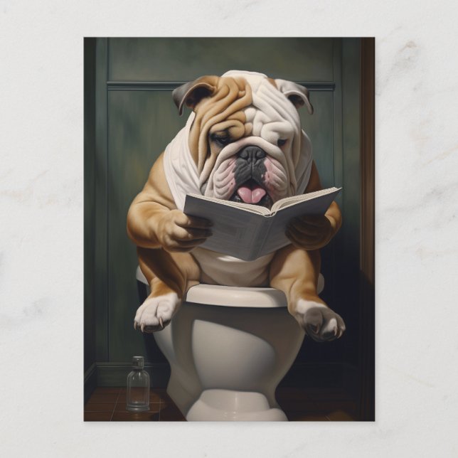 Cartão Postal De Festividades Literário Bulldog | Engraçado Bathroom Humor (Frente)