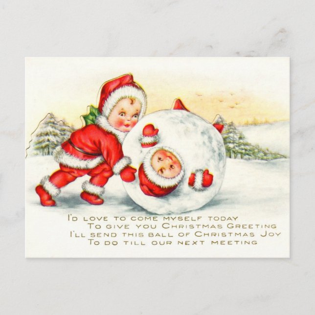 Cartão Postal De Festividades Little Santas Frolicking in the Snow (Frente)