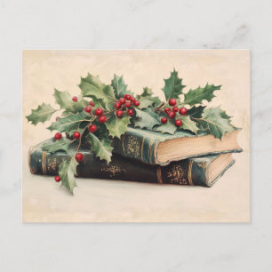Cartão Postal De Festividades LIVROS ANTIGOS COM AÇAFRÕES Natal Vintage