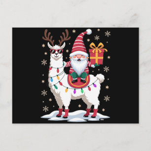 Cartão Postal De Festividades Llama do Natal Gnomo Papai Noel Luzes Rena Xmas