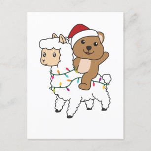Cartão Postal De Festividades Llama Quokka Natal Neve Animais de Inverno