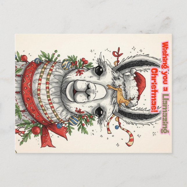 Cartão Postal De Festividades LLamazing Christmas Llama Holiday Postcard (Frente)
