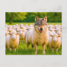 Lobo disfarçado entre ovelhas em campo