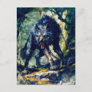 Cartão Postal De Festividades Lobo Fenrir Acorrentado em Cena Mística