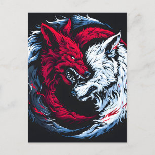 Cartão Postal De Festividades Lobo Lunar Selvagem Duplo