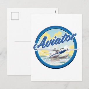 Cartão Postal De Festividades Logotipo azul do avião do mar aviador