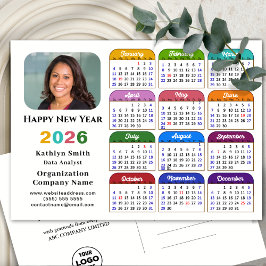 Cartão Postal De Festividades Logotipo comercial 2026 Calendário Preto Moderno C