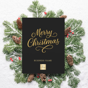 Cartão Postal De Festividades Logotipo comercial de script preto de ouro Merry C
