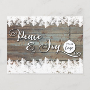 Cartão Postal De Festividades Logotipo corporativo Rustic wood Peace & joy