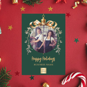 Cartão Postal De Festividades Logotipo de foto de negócios de ouro verde de Nata