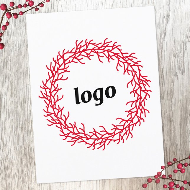 Cartão Postal De Festividades Logotipo do Red Wreath (Logo wreath business promotional holiday postcard)