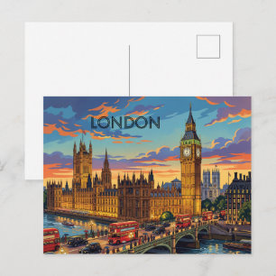 Cartão Postal De Festividades Londres Inglaterra Viagem Arte Vintage