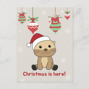 Cartão Postal De Festividades Lontra Natal Neve Animais de Inverno Festa de Lont