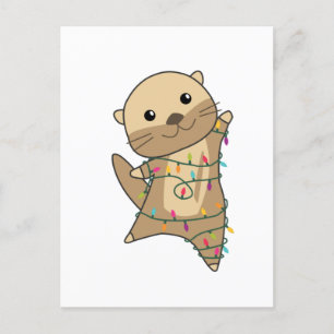 Cartão Postal De Festividades Lontra Natal Neve Animais de Inverno Lontra