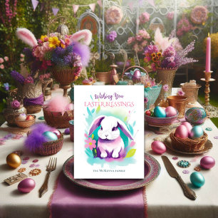 Cartão Postal De Festividades Lop Eared Bunny Floral Watercolor Páscoa