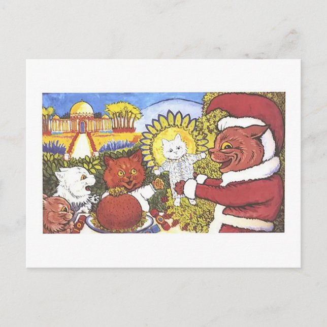 Cartão Postal De Festividades Louis Wain, Natal dos Gatos, (Frente)