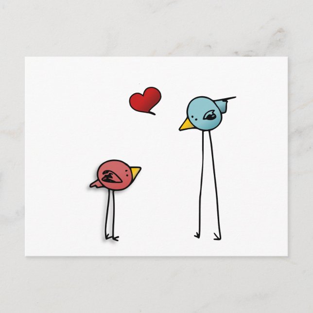 Cartão Postal De Festividades love birds heart cartoon valentine cute lovers (Frente)