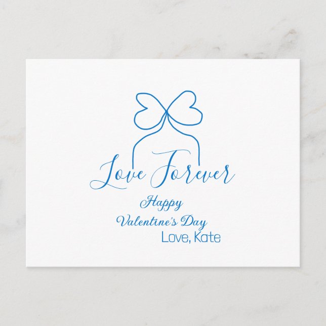 Cartão Postal De Festividades Love Forever blue bow happy Valentine's day name d (Frente)