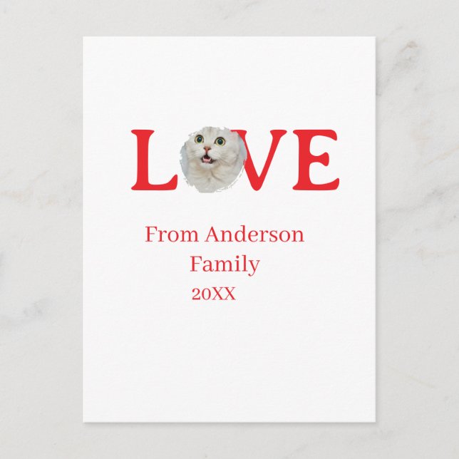 Cartão Postal De Festividades Love holidays cat photo pet family name bold lette (Frente)