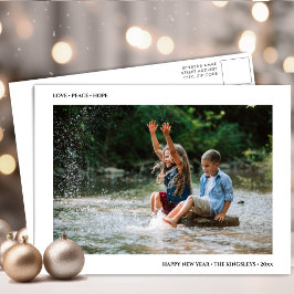 Cartão Postal De Festividades Love Peace Hope | Minimalist Happy New Year Photo