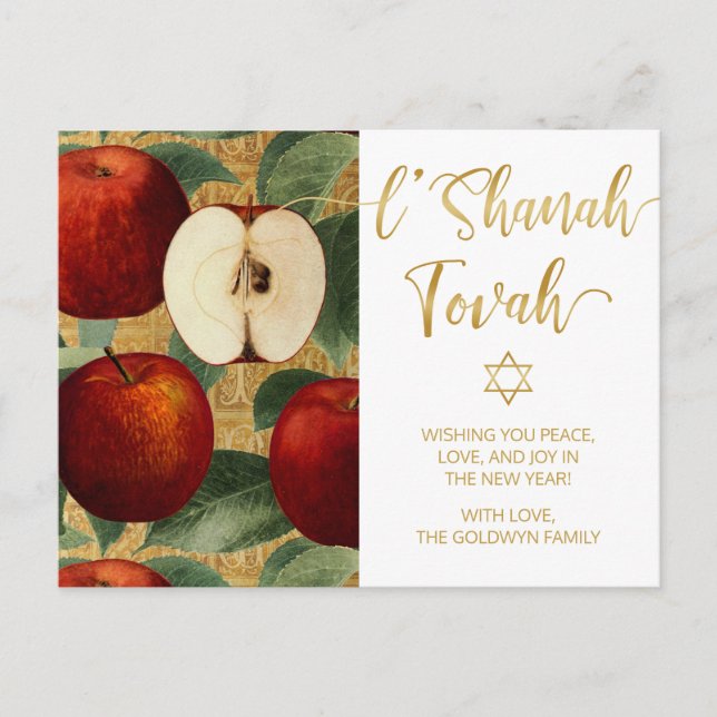 Cartão Postal De Festividades L'Shanah Tovah Rosh Hashanah Jewish Apples White (Frente)