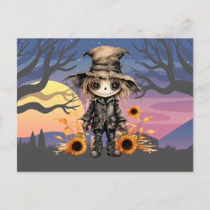 Cartão Postal De Festividades Lua Cheia de Ghoul Pôr do Sol Girassóis Halloween