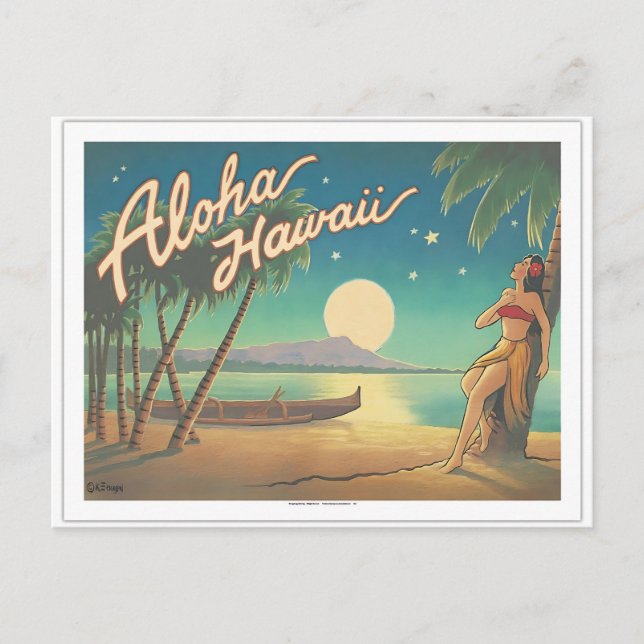 Cartão Postal De Festividades Lua Sobre Diamond Head (Frente)