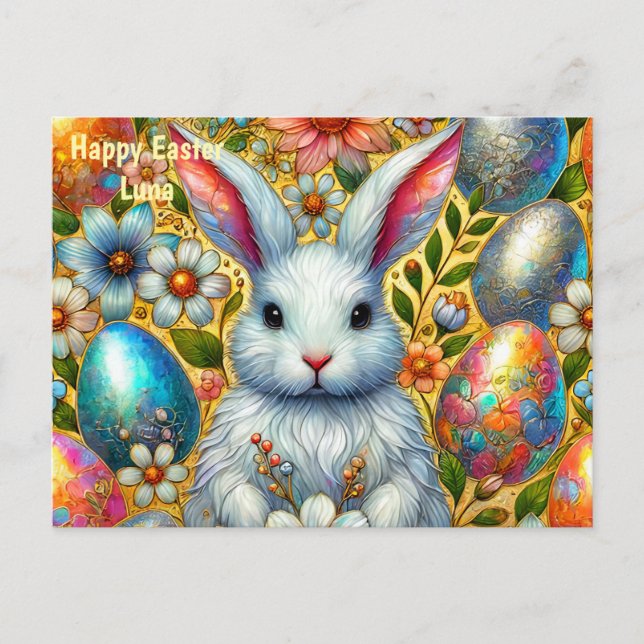 CARTÃO POSTAL DE FESTIVIDADES LUNA ~ FELZ PASCOA BUNNY GREETING ~ (Frente)