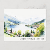 Lungern Suíça Aquarela Paisagem Viagem