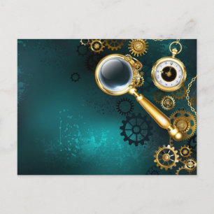 Cartão Postal De Festividades Lupa no estilo Steampunk