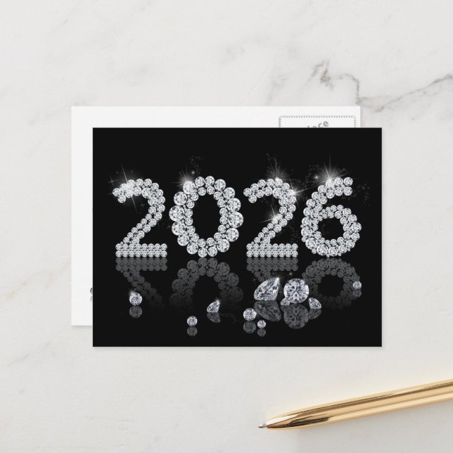 Cartão Postal De Festividades Luxury Brilliant Diamonds New Year 2026 (Frente/Verso In Situ)