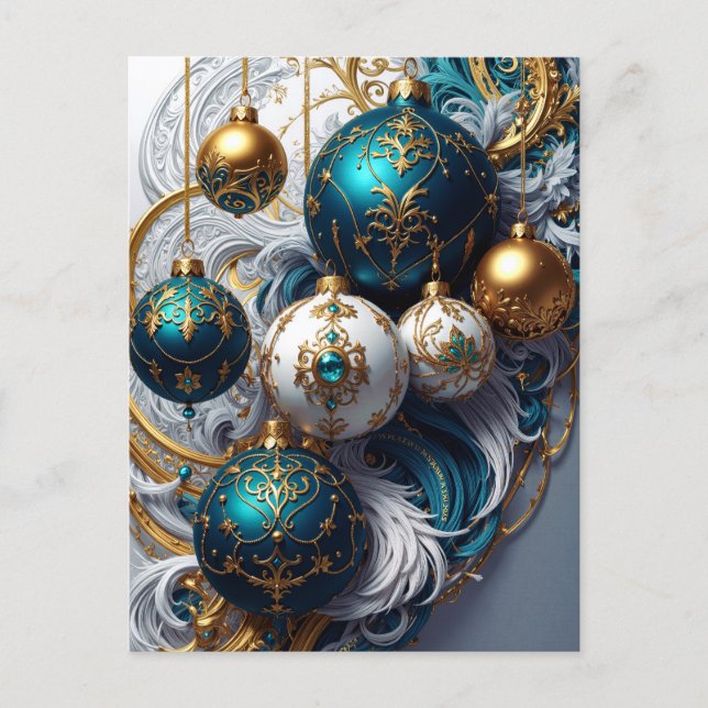 Cartão Postal De Festividades Luxus Weihnachtskugeln Blau Gold Ornament (Frente)