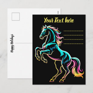 Cartão Postal De Festividades Luz Neon de Cavalo Efeito Glitch Estilo Retro