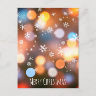 Cartão Postal De Festividades Luzes Bokeh Flocos de Neve - Natal Moderno e Elega
