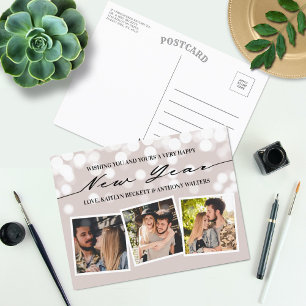 Cartão Postal De Festividades Luzes de Bokeh   Colagem Fotográfica de Ano Novo 