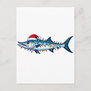 Cartão Postal De Festividades Luzes de Chapéu de Papai Noel de Peixe Wahoo Natal