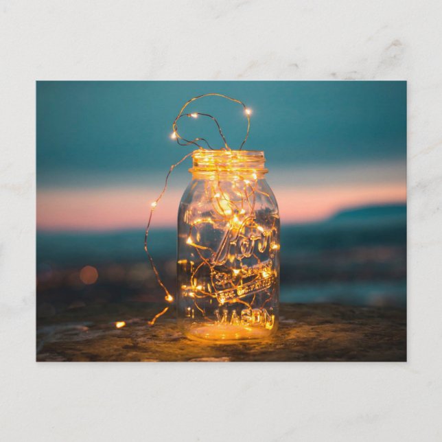 Cartão Postal De Festividades Luzes de fada Jar, Natal, Obrigado Verão (Frente)