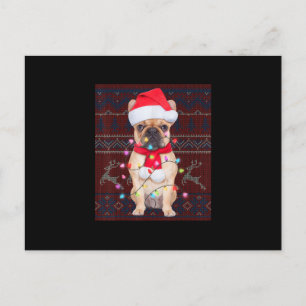 Cartão Postal De Festividades Luzes de Natal Bulldog Suéter Feio Amante de Cacho