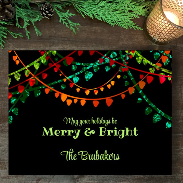 Cartão Postal De Festividades Luzes de Natal Coloridas Personalizadas (Customize this colorful, fun and creative Christmas light design postcard. Original art to share.)