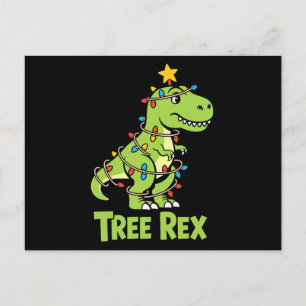 Cartão Postal De Festividades Luzes de Natal de Dinossauro T Rex Árvore Estrela