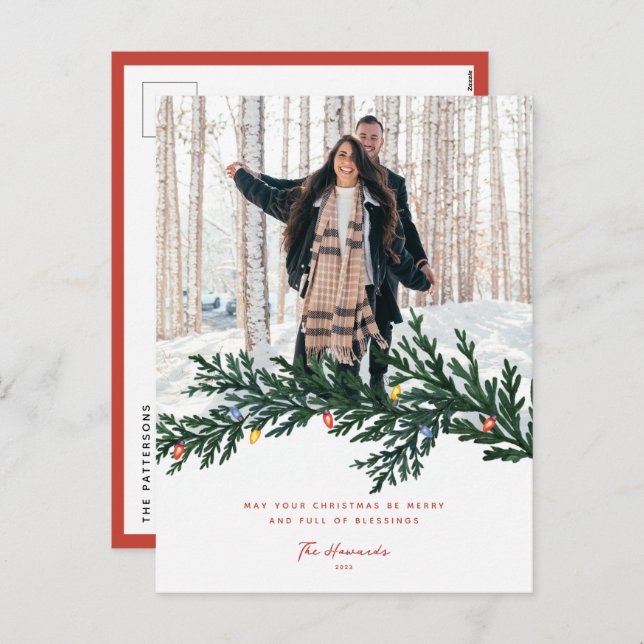 Cartão Postal De Festividades Luzes de Natal e Foto Verde (Frente/Verso)