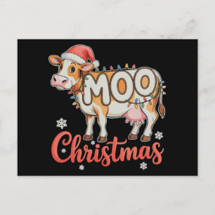 Cartão Postal De Festividades Luzes de Natal MOO Vaca Fazendeiro Agricultura