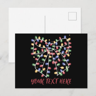 Cartão Postal De Festividades Luzes de Natal Personalizadas Coquette Bow Feriado