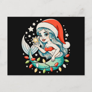 Cartão Postal De Festividades Luzes de Natal Sereia Chapéu do Papai Noel Vibe de