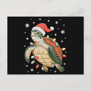 Cartão Postal De Festividades Luzes de Natal Tartaruga Marinha Chapéu de Natal F