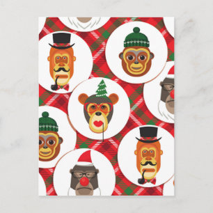 Cartão Postal De Festividades macacos hipsteres de natal