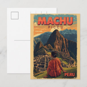 Cartão Postal De Festividades Machu Picchu Peru garota local vistas da montanha